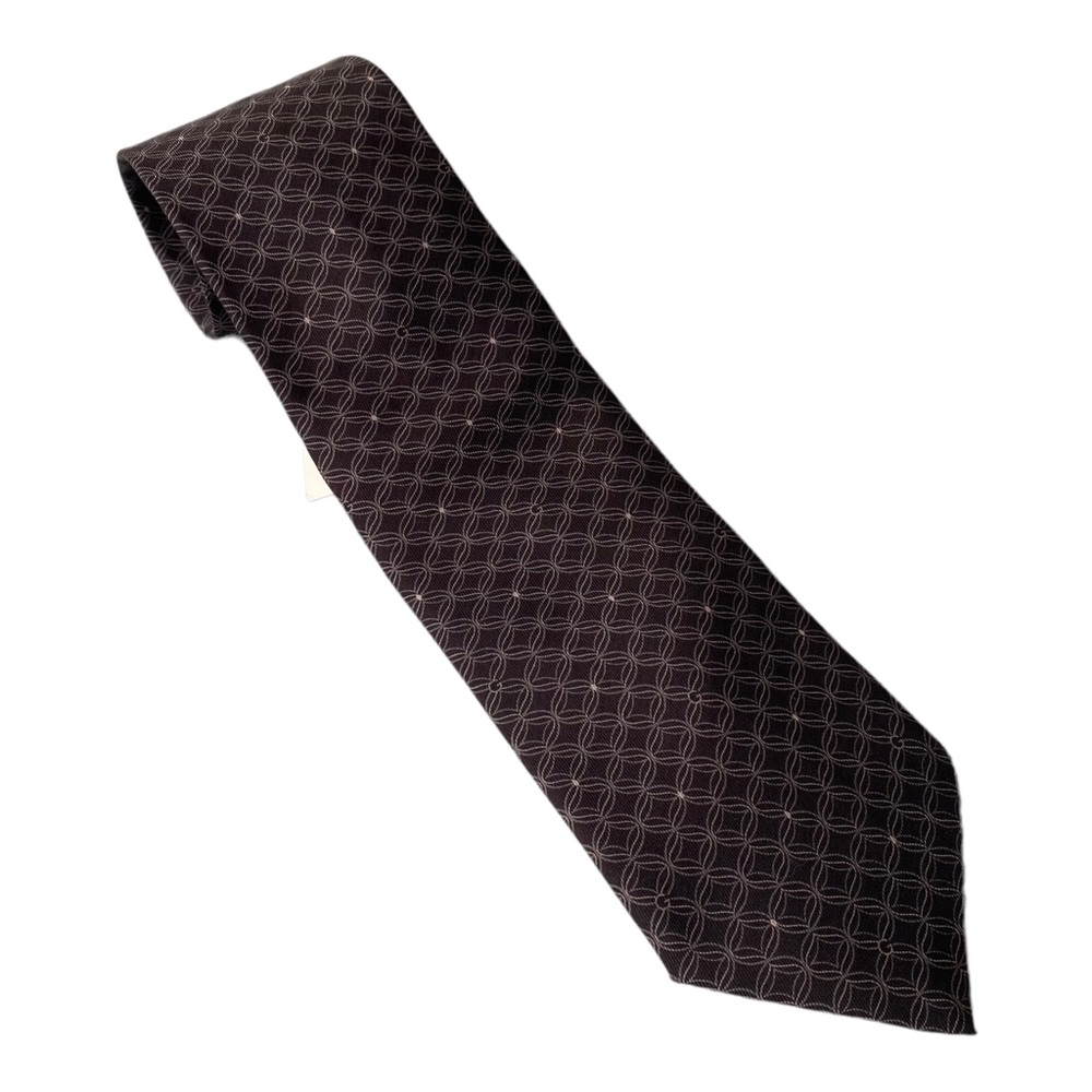 NWT Gucci Geometric Print Tie Off Black Dark Eggplant Plum Color Silk